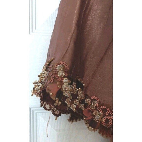 Victor Costa 2-Piece Sheath Dress  Jacket Sz 4 Brown  Shimmer Beaded Semi Formal - Picture 10 of 11